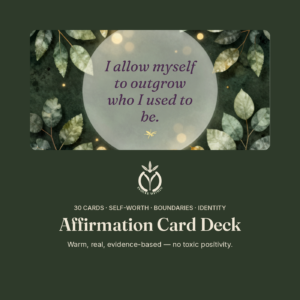 Come Back to Yourself Cards — affirmation card deck cover, botanical art on dark green.